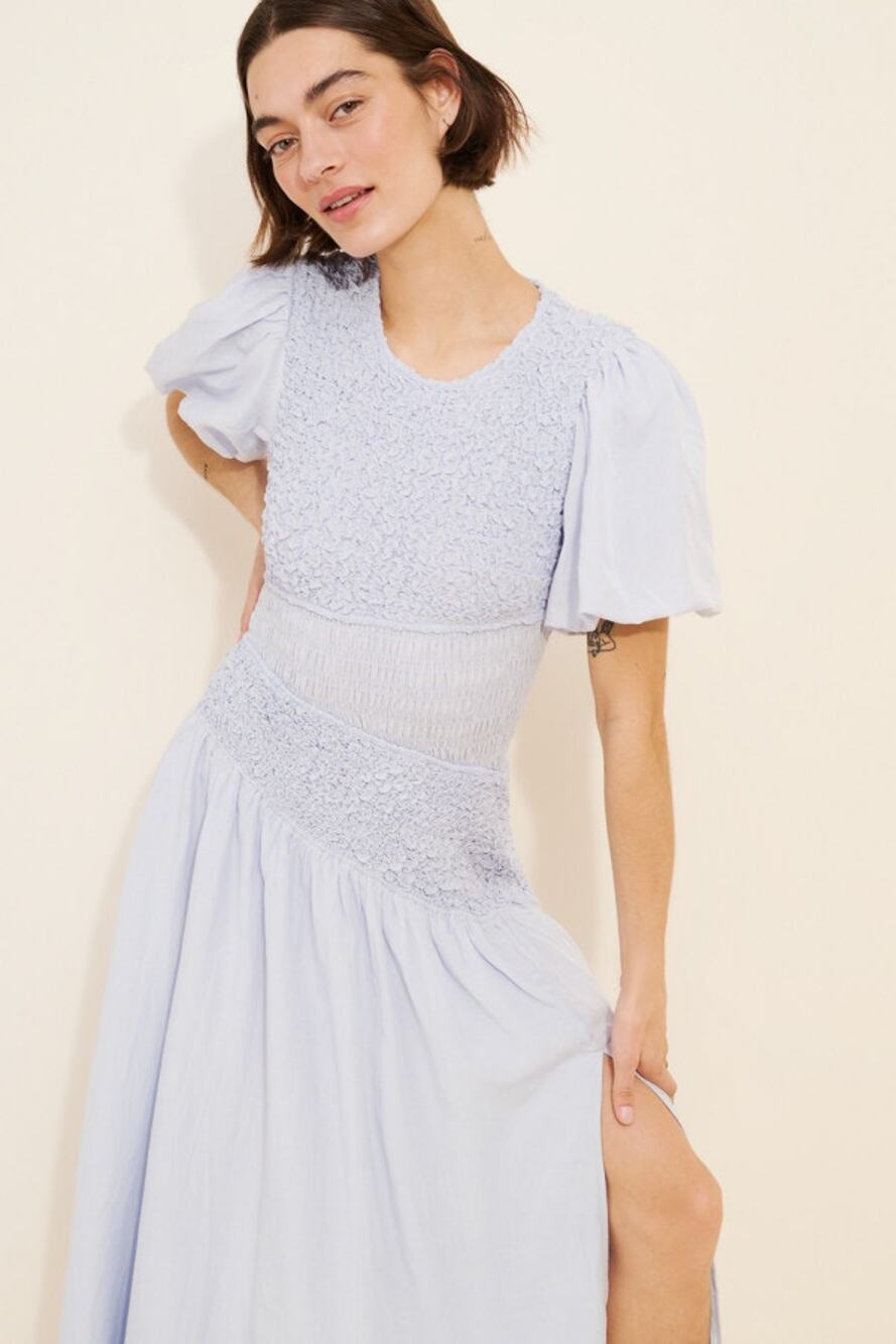 Anthropologie x ASTR The Label Blue Ruched Linen Blend Maxi Dress - Size L